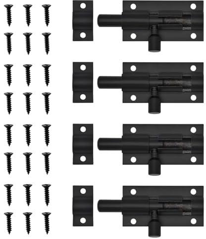 4 PCS Door Lock Bolts, 2 Inch Safety Sliding Lock Weatherproof Security Design Strong Stainless Steel Matte Heavy Black Duty Barrel Door Bolt Latch with Screws for Internal Door Shed Bathroom Toilet