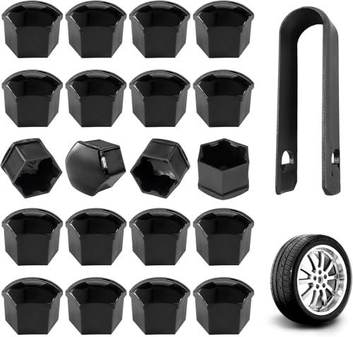 Radschraubenkappen 17mm Set – 20x Radmutterkappen mit Entfernungswerkzeug | Staub- Rostschutz Abdeckung für Radschrauben – Felgenschutz Zubehör Auto Reifen Schwarz Kompatibel mit den meisten Marken