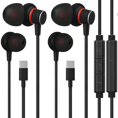 KP TECHNOLOGY In-Ear Earphones for Xiaomi Redmi Note 14 4G / 5G / Note 14 Pro 4G / 5G / Note 14 Pro+ 5G, Wired Headphones, Earbuds with USB Type C Interface (2PACK VDEAR-022)