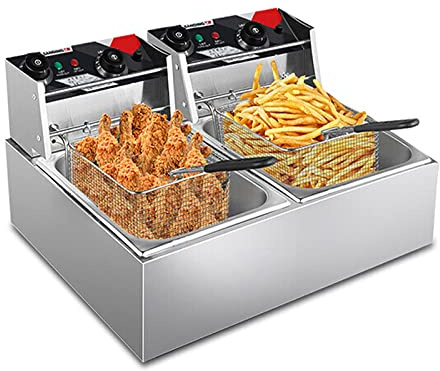 HPTHLY Friggitrice Elettrica Professionale A Doppia Vasca 2X 10,8L 2,5Kw da Tavolo in Acciaio Inossidabile con Timer Regolabile E Controllo della Temperatura per Cater