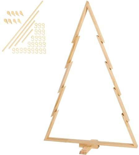 howa Albero di Natale decorativo XXL in legno grande – 134 cm di altezza – Moderna decorazione natalizia con 24 ganci e 4 aste, albero di Natale in legno per palle, catene luminose e calendario