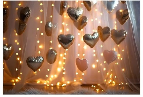Osmond 210X150cm European and American Party Backdrops Fashion Balloon Rose Pink Heart Banner Photography Backdrops,E