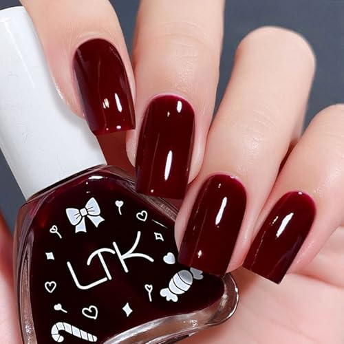 Burgundy Nail Polish, Wine Red Quick Drying Nail Varnish, High Glossy Cherry Red Nail Paint Gel, Air Dry Long Lasting for Women Christmas DIY Nail Art Manicure at Home - No Need Cure (Cherry Red)