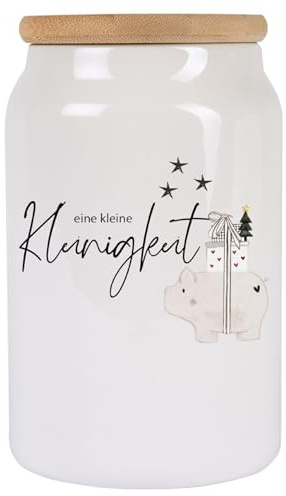 Kilala Weihnachtliche Keksdose aus Keramik mit Holzdeckel – Luftdicht, 650 ml, mit Winterlichen-Motiv und Spruch – für Plätzchen & Süßigkeiten (Schwein Geschenke)