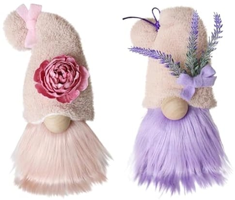 Bosiyrggrl 2 Piece Lavender Gnomes Decorations As Shown Plush Fabrics for Home Spring Gnome Decor Handmade Swedish Tomte Dwarf Farmhouse Decor