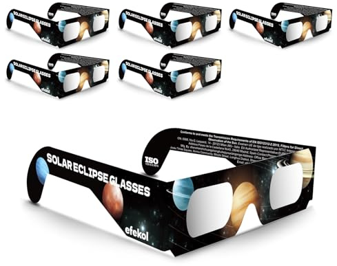 efekol Gafas para eclipse solar, certificado EN ISO 12312-2 y CE | Gafas de eclipse solar verificadas por OVAE para adultos y niños. Certificado EU PPE Cat I para visualización directa con