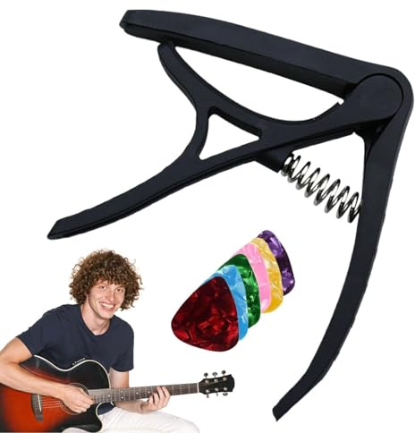 Kapodaster Für Akustikgitarre - Kapodaster Für E-Gitarre Mit 6 Plektren,Stimmgerät Tragbar Clip Justierbar Präzise Für Frauen Männer Musikspieler Anfänger Übung - Übungspraxis