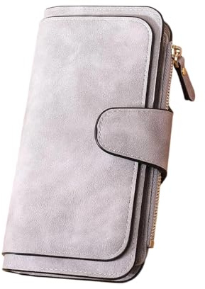 Homorro Porte Monnaie Femme Portefeuille Monnaie Feuille pour Cartes Chequier Wallet Grand Gris