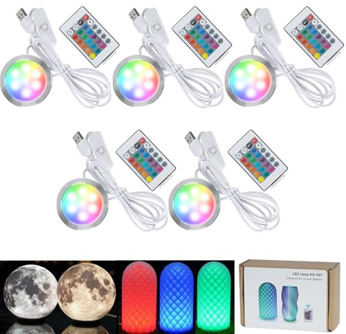 3DZWMAN 5x RGB LED Lampen-Kits 001 für Bambu Lab Licht-Kit MH001 | Makerworld 3D-gedruckt, Farbspeicherung, Fernbedienung, Dimmfunktion, 5V USB Puck-Licht DIY-Hardware-Modell-Ersatzteile