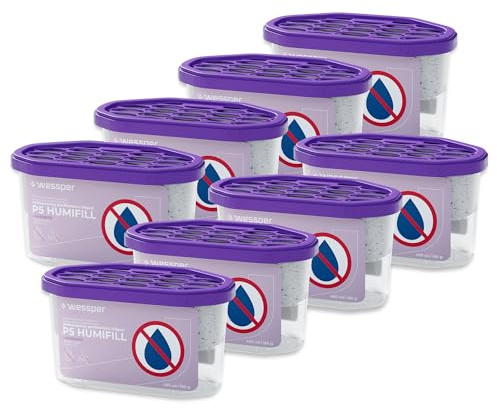 Wessper Luftentfeuchter Ohne Strom, Lavendel Raumentfeuchter mit Granulat 400 ml, Entfeuchter für Räume bis zu 9 m² reduziert Feuchtigkeit und Schimmel- 8 Stück