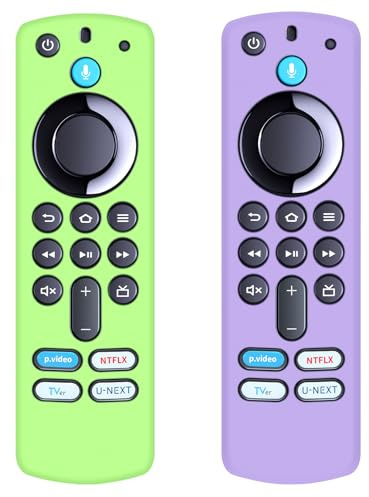 Snrigw 2PCS Remote Cover Compatible with Fire Smart TV (Green and Purple) | Compatible with 3rd Gen, Glow in the Dark, Anti Slip Silicone Case Cover