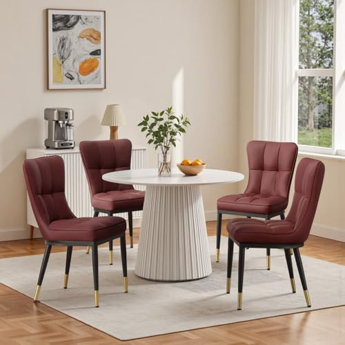 Bekrvio Juego de 4 sillas de comedor con capacidad de carga de 200 kg, (8 cm de grosor) Sillas de comedor de polipiel, Sillas de cocina con patas metálicas de una pieza y respaldo, Silla de lujo