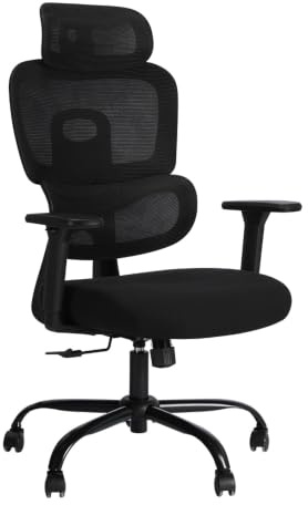 MUSSO E600 Air Ergonomischer Bürostuhl mit adaptiver Lendenstütze, Schwarz | Adaptive Lendenstütze, 5D-Rückenlehne, 3D-Kopfstütze, 3D-Armlehnen, atmungsaktives Netz, 135-Grad-Neigung