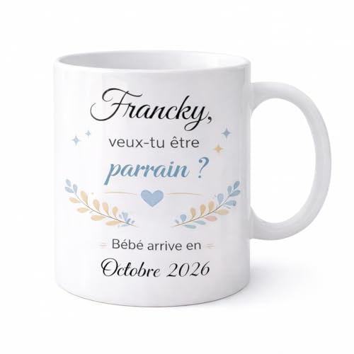 Générique Mug personnalisé demande parrain avec prénom et date – Annonce grossesse originale – 325 ml – Option mug magique