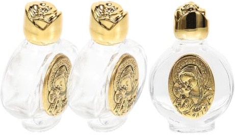 DOITOOL Lot de 3 Bouteilles d'eau Bénite en Verre Réutilisables Relief Décoratif, Contenant d'eau Bénie Portable pour Parents et Amis Lors des Fêtes