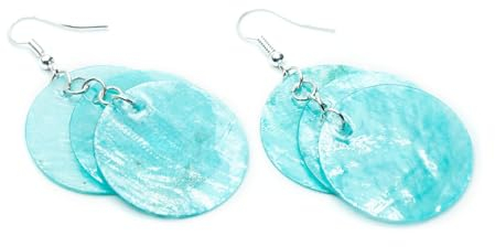 Miniblings Perlmutt Ohrringe Muschel Perlmuttscheiben Hippie Boho blau türkis - Handmade Modeschmuck I Ohrhänger Ohrschmuck versilbert