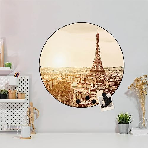 banjado® Magnettafel Ø 47cm schwarz/Magnetwand aus Metall/Magnetpinnwand als Memoboard Pinnwand Magnettafel Küche, Büro, Kinderzimmer inkl. 4 Magnete & Montageset - Motiv Dächer Von Paris