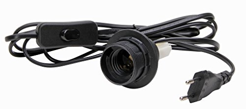 Kopp Euroschnur, 2m, 2 x 0,75 mm² mit Schnurzwischenschalter und E27 Isolierstoff-Fassung, schwarz, 210005046