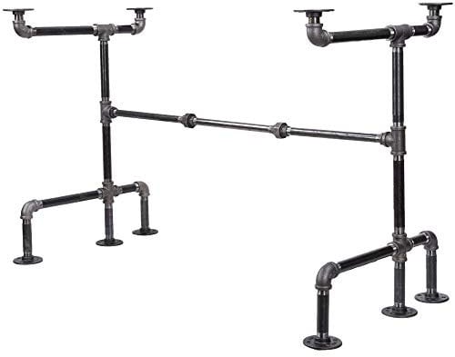 Industrial Pipe Desk Leg Set by Pipe Decor, Modern Home Office Table Writing or Computer Base Kit, Dark Grey Black Rough Pipes, Rustic Vintage Furniture Unfinished Steel Metal Pipe Legs, M-Desk Style