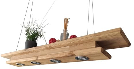 FRIESENLICHT LED Hängelampe Leuchte Esszimmer Pendelleuchte holz aus massiver Eiche Dimmbar Massiv (100 cm mit 3 Spots) …
