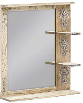 Woodkings® Bad Spiegel 60x68 Alcudia Holz rustikal Landhaus Möbel Bedruckt Badmöbel Badezimmerspiegel mit Ablage