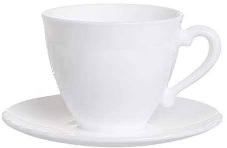 Luminarc Cadix White 18pc Opal Glass Dinner Set Dinnerware Tableware Plates (12pc Cup & Saucer Set)
