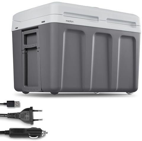 MEDION Mobile elektrische Kühlbox 2in1 Kühlen und Wärmen (45 Liter, Thermo-elektrisch, Mini Kühlschrank, 3in1 Anschluss 5V USB, 12V & 230V, für Auto Reisemobil Camping Garten Schwimmbad, MD13102)