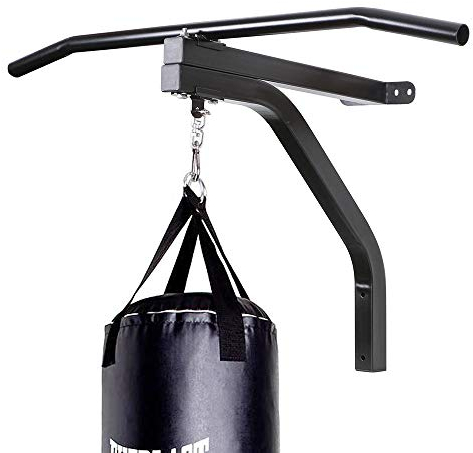 BAKAJI Braccio Supporto per Sacco da Boxe a Parete Allenamento Pugilato da Muro con Barra Sollevamenti Trazioni Fitness Palestra Cardio in Acciaio Dimensione 93 x 47 x 51 cm Colore Nero