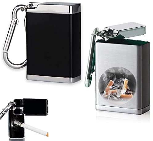 2 Pcs Tragbarer Aschenbecher, Zigaretten Taschenascher, Kreativ Winddicht Aschenbecher, Taschenaschenbecher Geruchsdicht, für Draußen mit Deckel Geruchsdicht (Schwarz, Grau)
