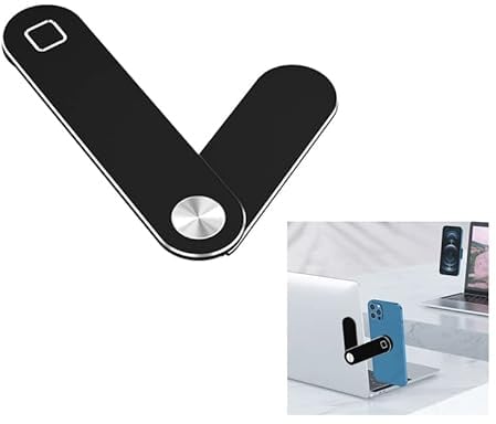 DOSYEN Magnetic Phone Holder for Laptop, Adjustable Laptop Mobile Phone Stand, Computer Monitor Expansion Bracket Compatible with All Cell Phones (BLACK)