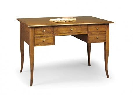 Mar.c.a. Design - Escritorio clásico con 5 cajones de madera de álamo, nogal oscuro, elegante y shabby chic, mueble Arte Povera Made in Italy - Medidas 107 x 55 x 81 (al.)