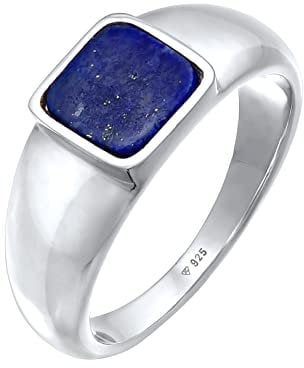 Kuzzoi Anillo para hombre de plata de ley 925 maciza con sello de 10 mm de ancho, anillo de plata de ley 925 clásico con esmalte para hombre, talla 60-66, 0609190921, Piedras preciosas., Sodalita