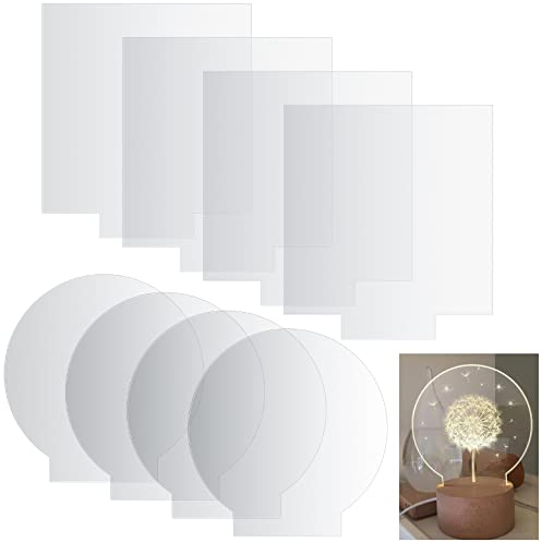 8 Pièces Feuilles Acrylique Transparentes,Acrylique 2mm,Plaque Rond Carré en pour Base de Lumière LED, Signe, Projets d'Affichage de Bricolage, Artisanat