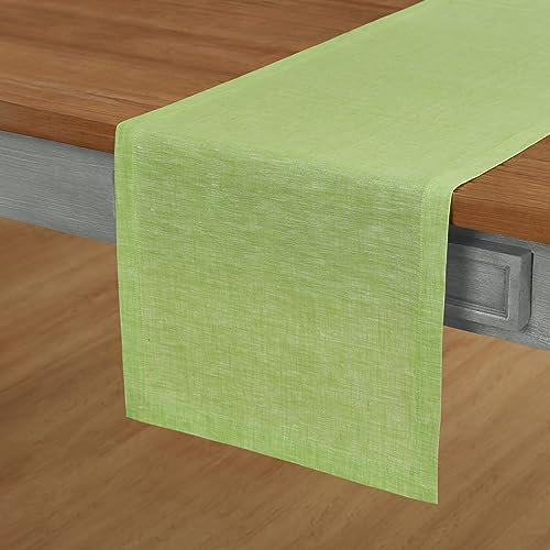 Solino Home Linen Table Runner 48 inch – 100% Pure Linen Chambray Lime Green Table Runner 14 x 48 Inch – Machine Washable Dining Table Runner – Athena