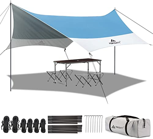 Forceatt Zeltplane, 3,7 * 4,3 m Tarp Ultraleicht Mit 6 Umreifungspunkten, Anti-UV & Wasserdicht Tarp Kann Mit Zelt und Hängematte in Camping, Wandern und Andere Aktivitäten im Freien