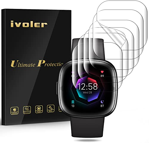 ivoler 6 Stück Schutzfolie Displayschutzfolie für Fitbit Versa 4 / Fitbit Versa 3 / Fitbit Sense 2 / Fitbit Sense, 3D Vollständige Abdeckung [Wet Applied] [Anti-Kratz] [Blasenfrei] HD TPU Weich Folie