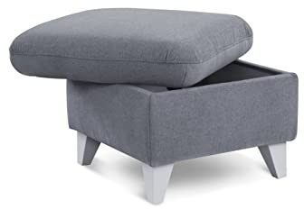 CAVADORE Stauraumhocker Trend / Skandinavischer Hocker mit weißen Holzfüßen / 249 x 86 x 162 / Chenille, Hellblau
