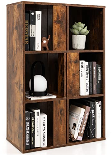 COSTWAY 2er Set Bücherregal aus Holz, Standregal mit 3 Ebenen, Büroregal, Aufbewahrungsregal, Aktenregal mit Kippsicherung, 33 x 33 x 100,5 cm (Vintage)