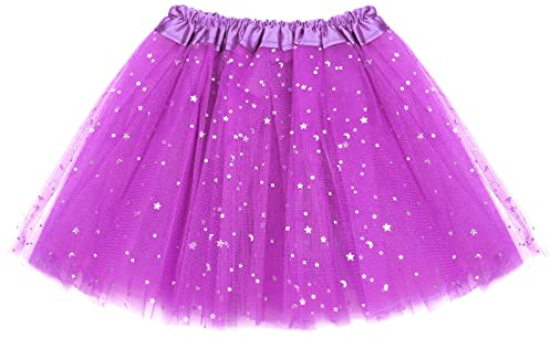 Syhood Gonne Tutu Tulle a 3 Strati da Ballo Stelle e Paillettes per Bambine 2-8 Anni (Viola Scuro)