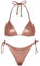 Metallic String Bikini für Frauen – Sexy Strand Glitzer Badeanzüge Badeanzug Triangel Tops Seite Krawatte Tanga Bottom Set, Champagner, Medium