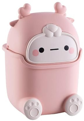 HERCHR Petite Poubelle, Jolie Poubelle de Bureau en Plastique avec Couvercle pour la Maison, Le Bureau, la Cuisine, la Coiffeuse, la Chambre, la Salle de Bain(Rose)