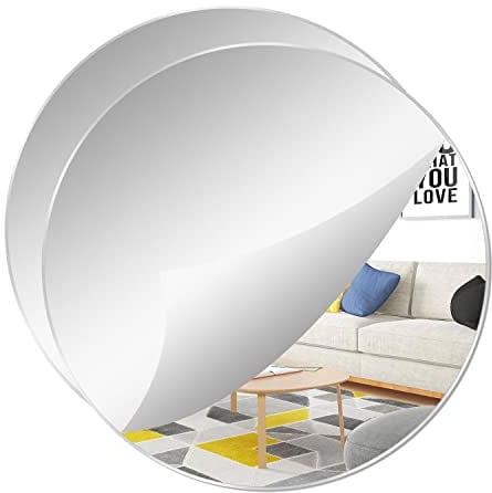 YXYAOLEE 2 Pack Acrilico Specchi Rotondi Non Vetro Piatto Specchio Rotondo Autoadesivo Specchio Rotondo Wall Sticker Decalcomanie per la Casa Soggiorno Camera da letto Decor (20 * 20cm)