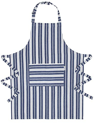 Blackmoor Chef Apron/Unisex Grey or Navy Butcher’s Stripe Design/Adjustable with Front Pocket/Home Kitchen or Professional Restaurant Cooking, BBQ, Gardening (Navy)