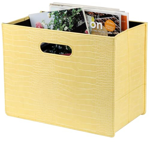 HofferRuffer Zeitschriftenhalter mit Griff, faltbarer Zeitschriftenständer aus PU-Leder, Dokumentenhalter, Zeitschriftenkorb, Zeitungsaufbewahrung für Büro, Couchtisch, Wohnzimmer, Rezeption (Gelb)