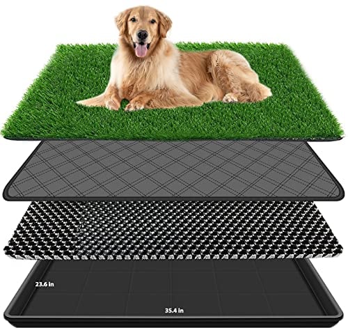 Embellbatt tappetino per erba per cani con vassoio per animali domestici, tappetino per addestramento in erba artificiale per cani con vassoio per interni ed esterni