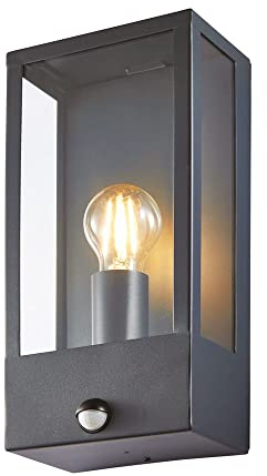 LITECRAFT Edgworth Wall Light Outdoor Box Lantern with PIR Motion Sensor - Anthracite