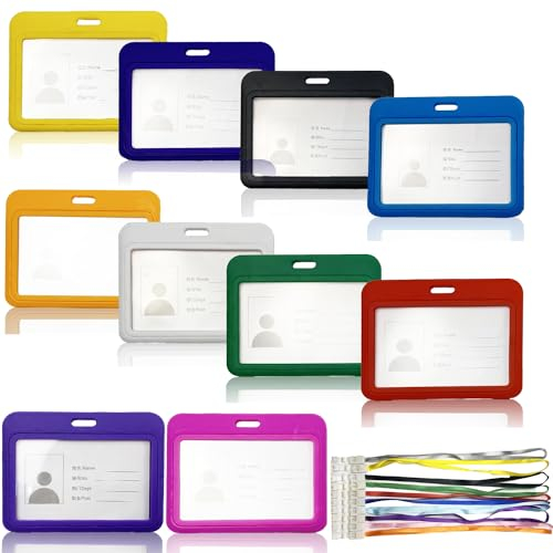 Porta Badge Plastica, 10 Pezzi DI Carte D'identità Titolare Orientamento Orizzontale, Porta Badge In Plastica Porta Badg, Porta Badge con Cordino, Badge e Portabadge per Carta di Ufficio ID