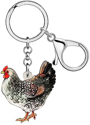 WEVENI Statement Acryl Floral Huhn Hahn Schlüsselanhänger Ringe Bauernhof Schmuck für Frauen Mädchen Tasche Charms Geschenke (Huhn E)