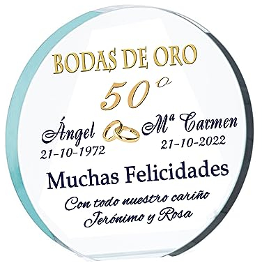 Placa conmemorativa. Regalo bodas de oro de cristal PERSONALIZADO con nombres y texto que indiques. Bodas de plata, Placa 50 aniversario , placa 25 aniversario, placa conmemorativa. (aniversario)