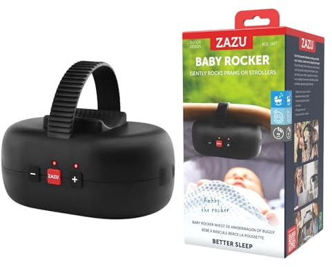 ZAZU Robby Balancín Automático para bebé: ajustable, temporizador de 40 min, sensor de llanto, batería recargable USB, resistente al agua, diseño universal para cochecitos y buggies (Negro)